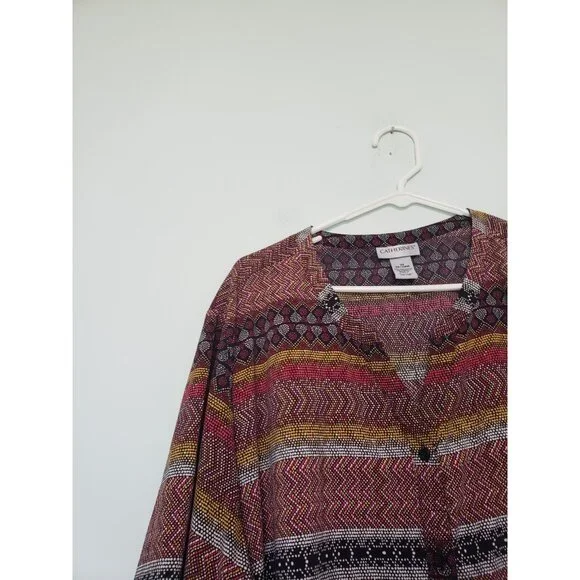 Catherines Women Plus 3X Blouse Geometric Button Up Office Short Sleeve Stretch - Picture 4 of 5